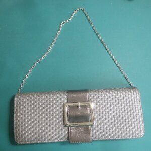 Brand New Le Chateau Silver Buckle Accent Clutch Purse with Chain.